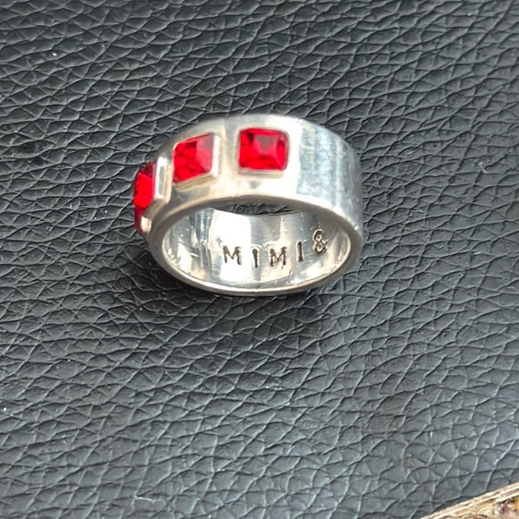 Modern Sterling Silver Artisan Ring w Red Gemstones  Mimi & Marge Size 5.5 - 6 - Picture 3 of 4